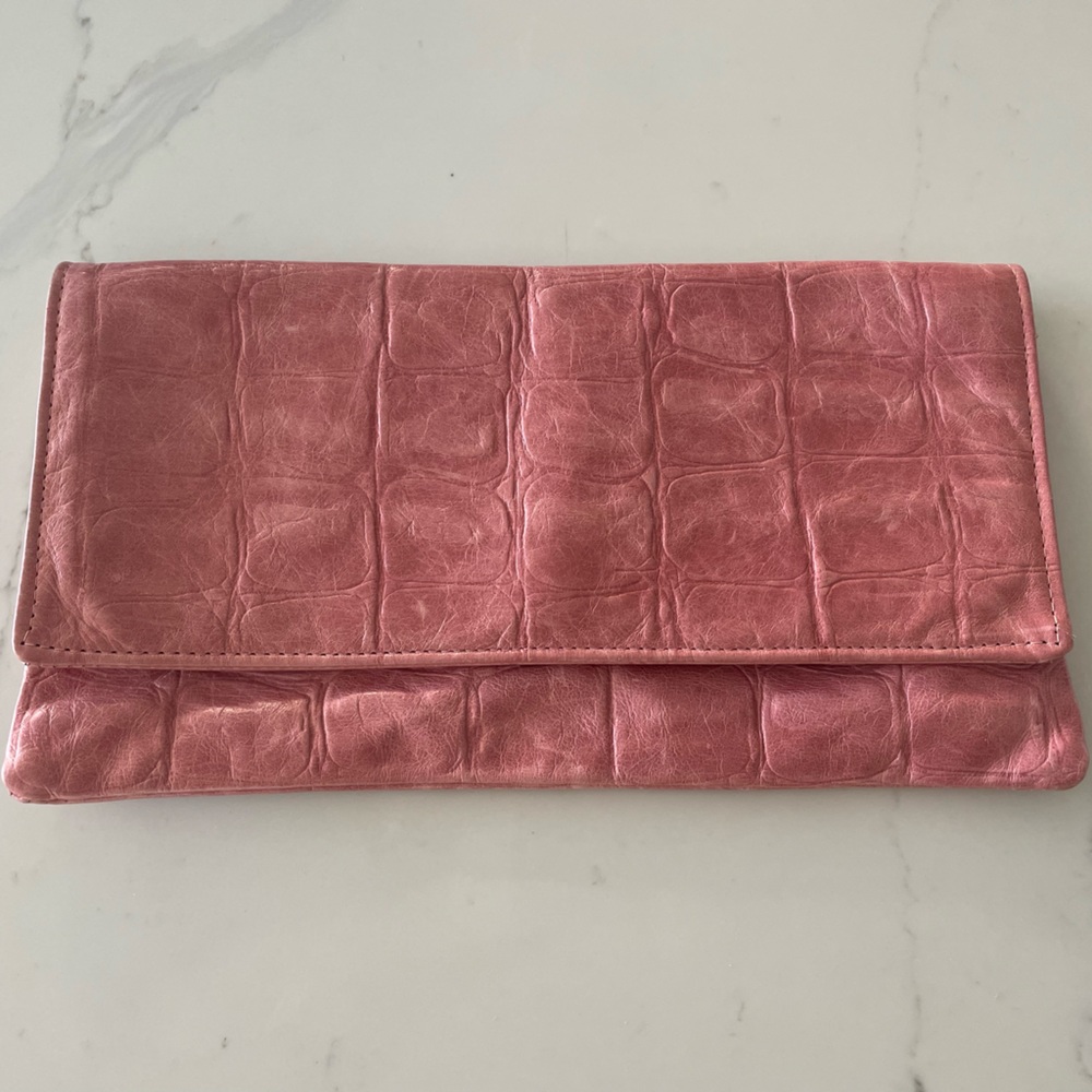 Pink Genuine Croc Embossed Leather Clutch Shoulder Bag Excellent Condition!